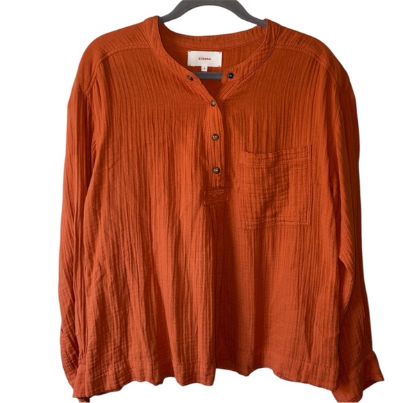 XiRENA Tops - Xirena Gauze Cotton Top Medium Orange Boho Button Front Relaxed USA Made
